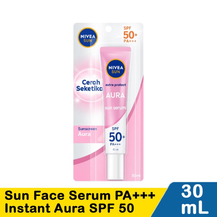 Cek Ingredients Nivea Sun Face Protection Serum SPF 50+ PA +++ Instant Aura (Pink)