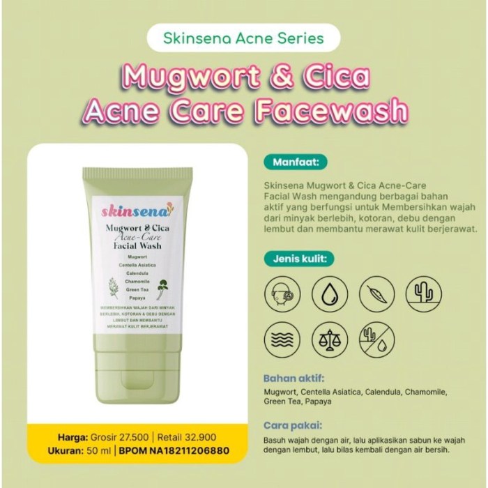 Cek Ingredients Skinsena Mugwort & Cica Acne-Care Facial Wash