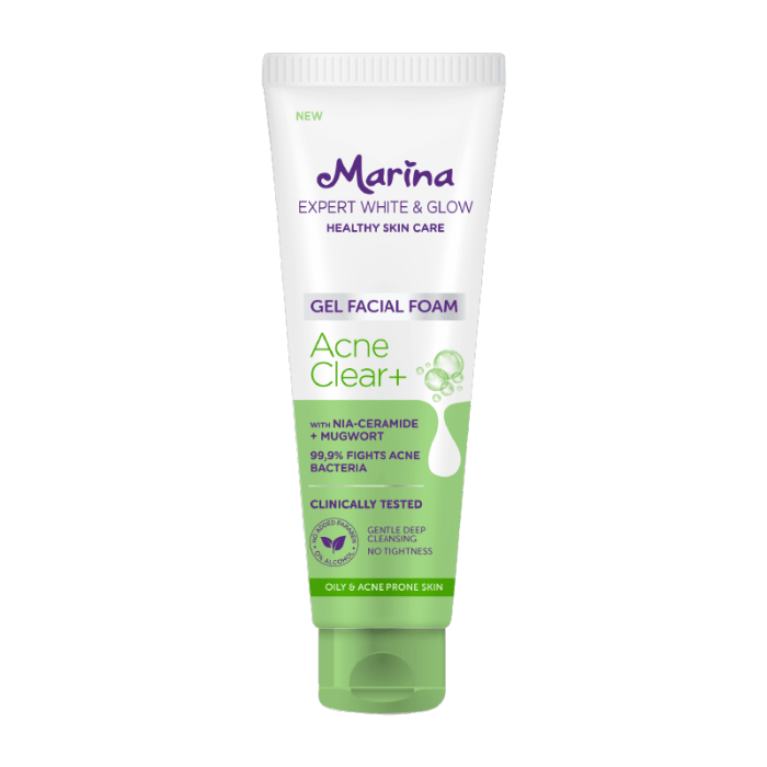 Cek Ingredients Marina Expert White & Glow Gel Facial Foam  Acne Clear+ terbaru