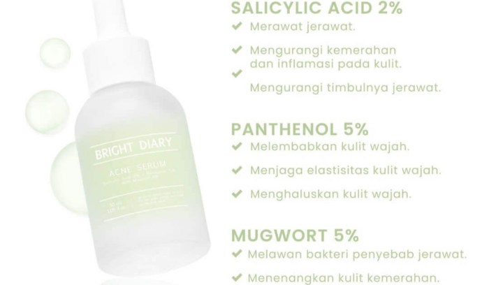 Cek Ingredients Bright Diary Acne Serum 2.0 (2% Salicylic acid + 5% panthenol + 5% Mugwort)