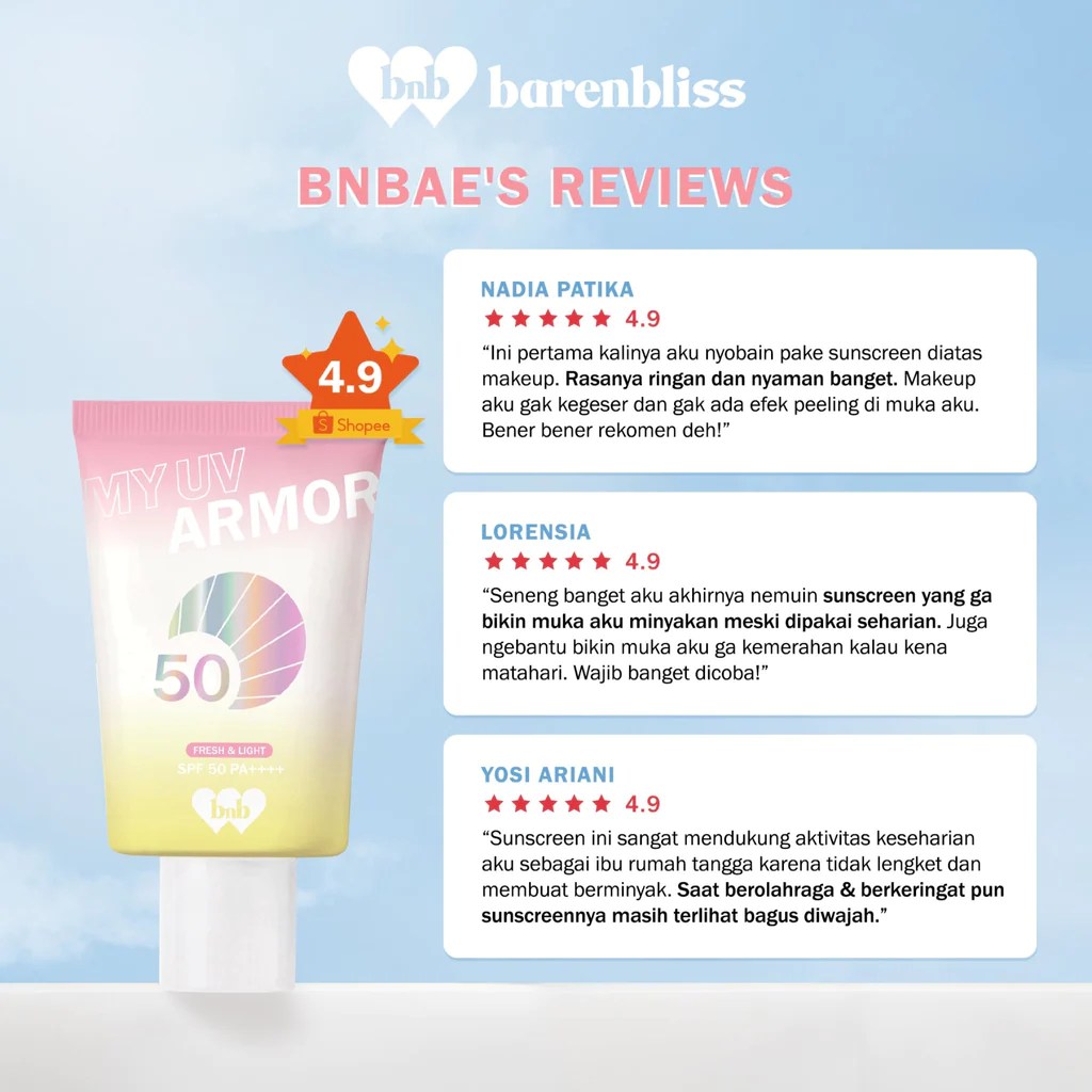 Cek Ingredients BNB Barenbliss My UV Armor SPF 50 PA++++