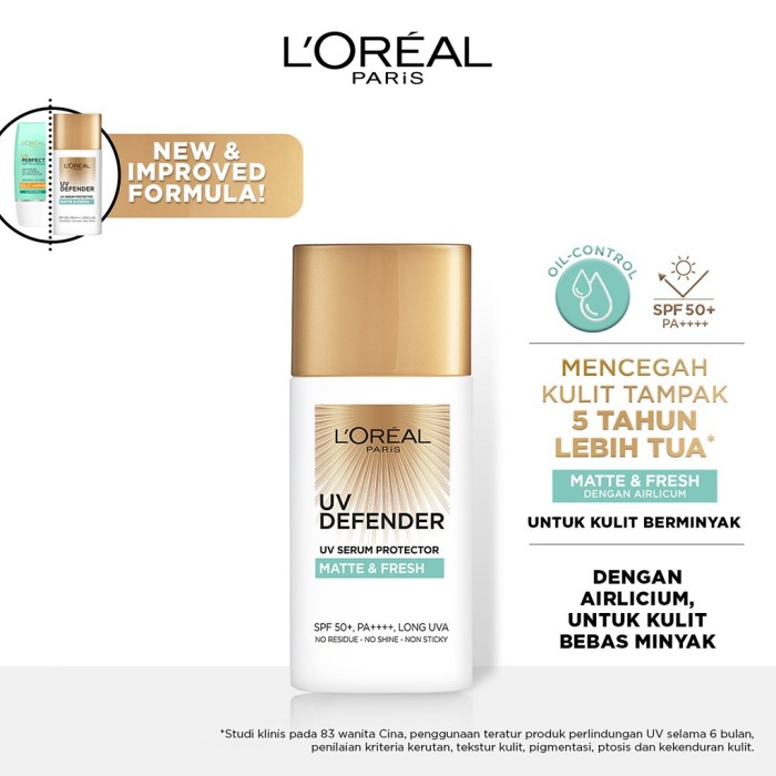 Cek Ingredients L'Oreal UV Defender Matte & Fresh SpF 50+ PA ++++ terbaru