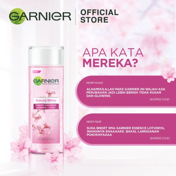 [Mengulas] Ingredients Garnier Sakura White Pinkish Radiance Essence Lotion terbaru