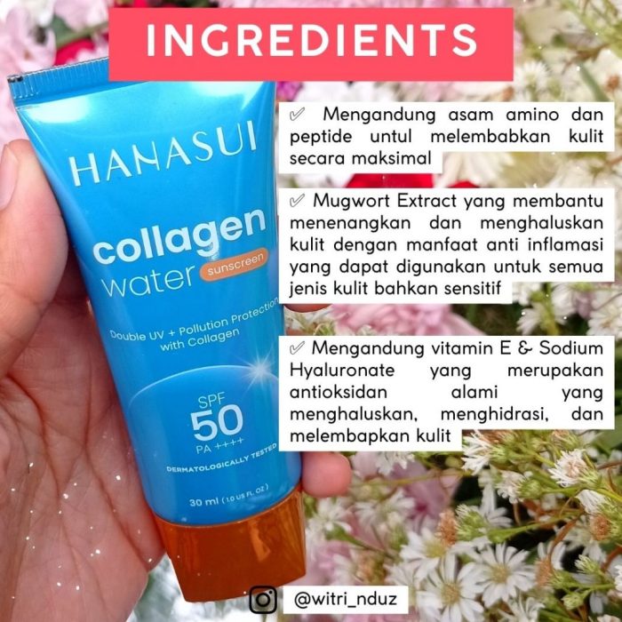 Cek Ingredients Hanasui Collagen Water Sunscreen SPF 50 PA++++