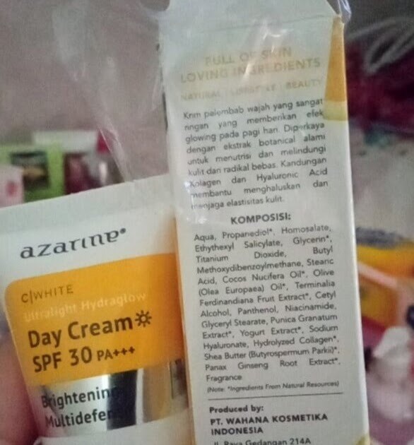 Cek Ingredients Azarine C-White Ultralight Hydraglow Day Cream SPF 30 PA+++