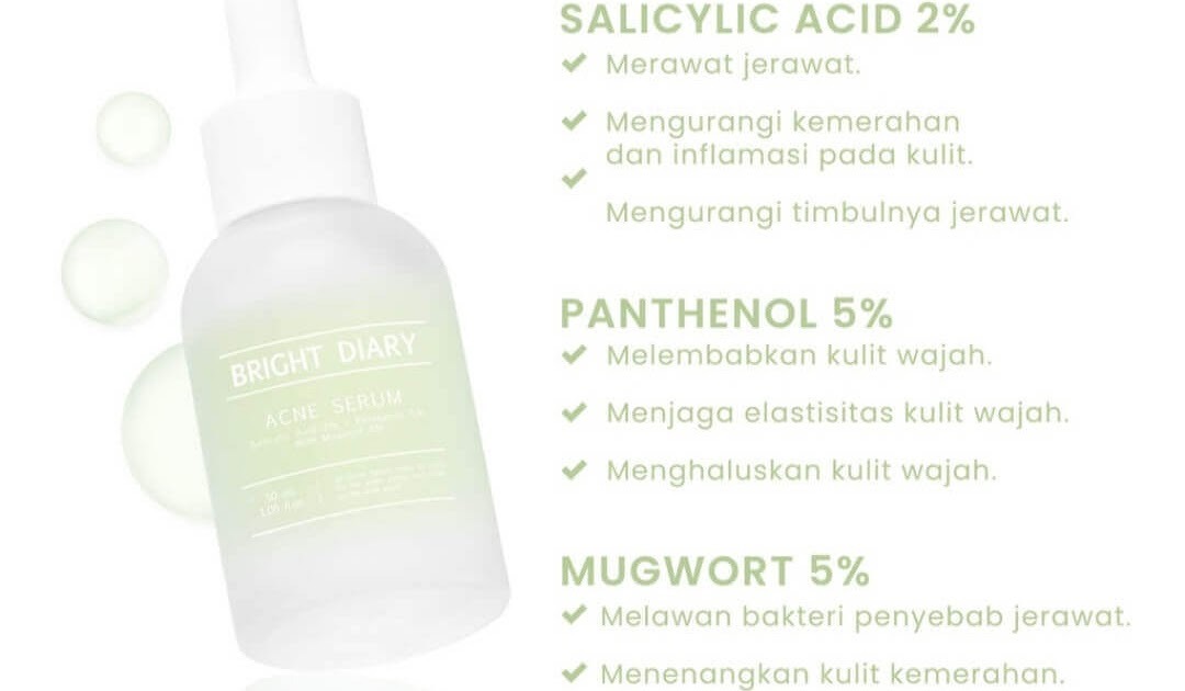 Cek Ingredients Bright Diary Acne Serum 2.0 (2% Salicylic acid + 5% panthenol + 5% Mugwort)