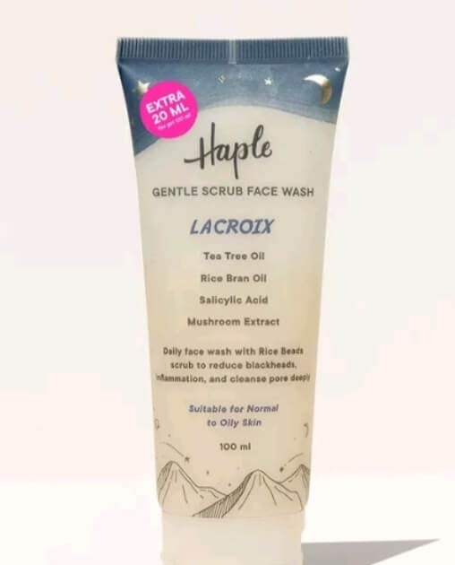 Cek Ingredients Haple Lacroix gentle scrub Face Wash (for Oily acne prone skin)