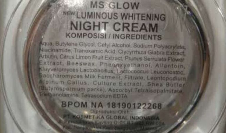 Cek Ingredients Ms Glow Luminous Whitening Night Cream